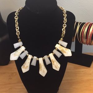 White & Gold Statement Necklace & Earring Set